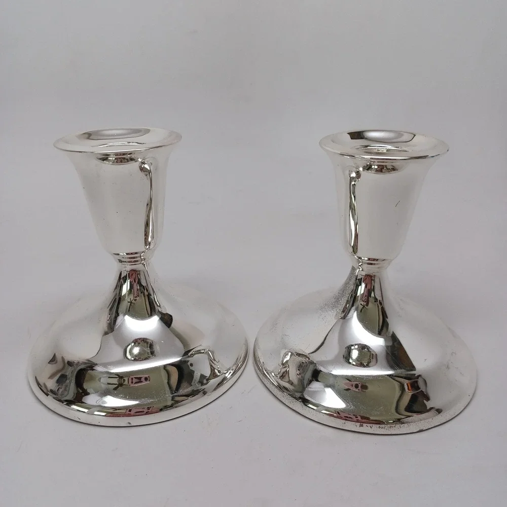 Vintage Silver Tone Weighted Trumpet Candlestick Holders Set of 2 Classic Decor